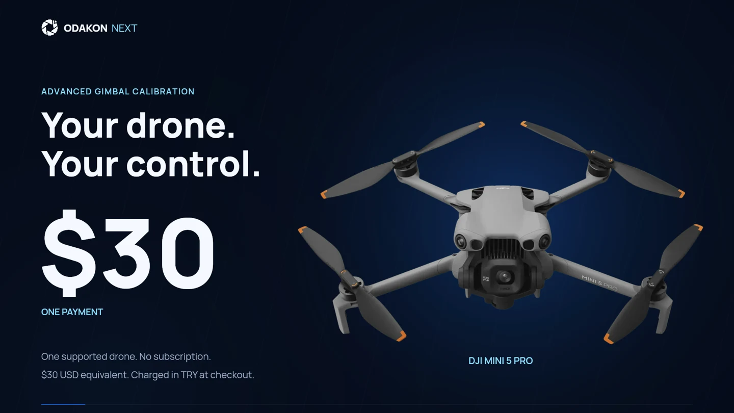 DJI Mini 5 Pro — advanced gimbal calibration for $30, one supported drone, no subscription