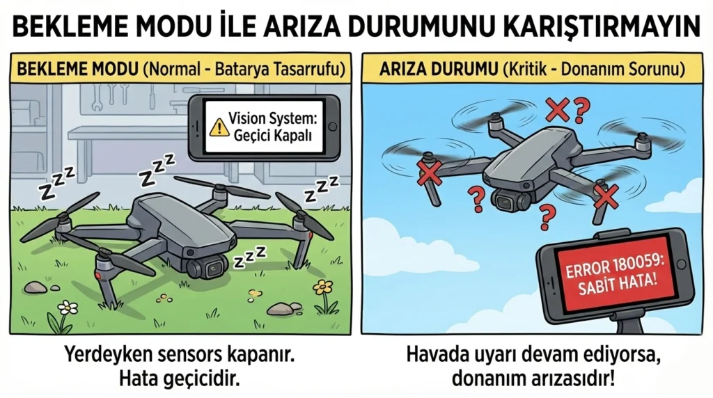DJI Görüş Sistemi Kalibrasyon Hatası Çözümü 2 bekleme modu ve gorus arizasi