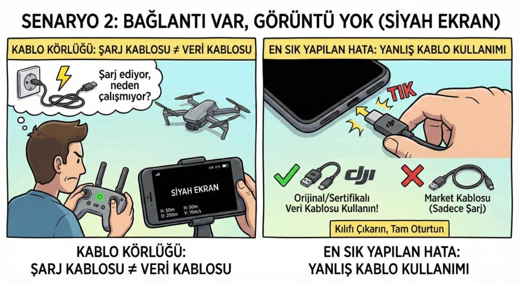 dji kumanda baglantisi goruntu sorunu