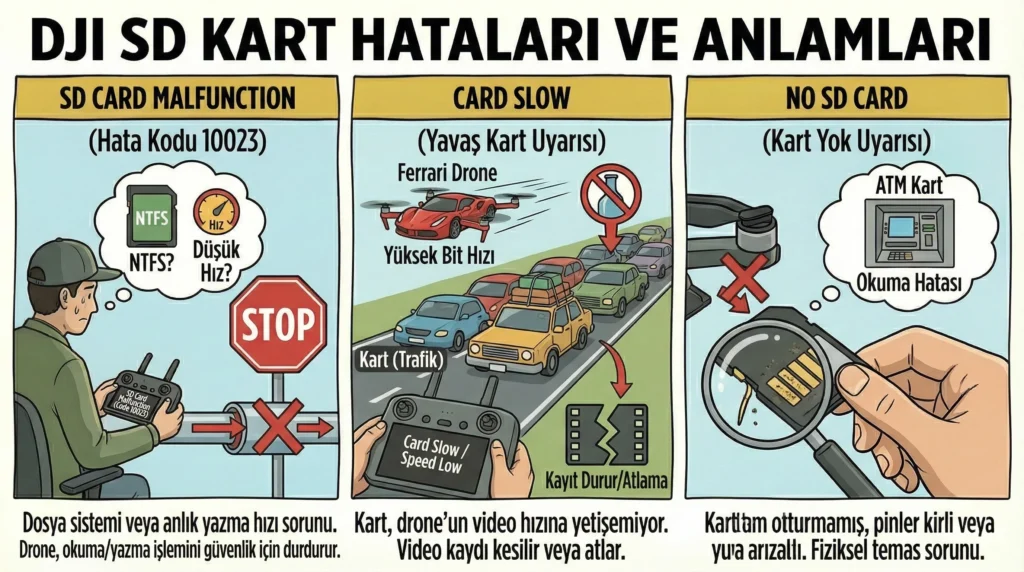 dji sd kart hatalari ve anlamlari