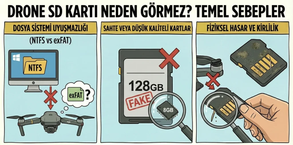 drone sd kart gormuyor sebepleri