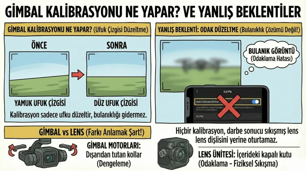 DJI Kamera Odaklanmıyor Bulanıklık Sorunu Nasıl Çözülür ? 5 gimbal kalibrasyonu ne yapar yanlis beklentiler