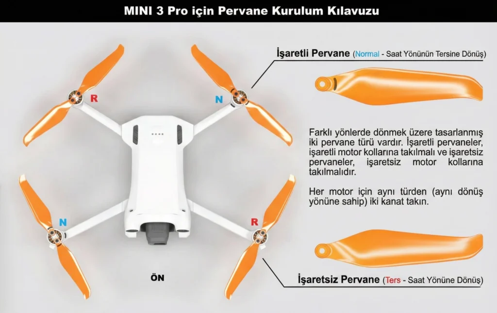 Drone Neden Takla Atar? DJI Pervane Montajı Rehberi 12 mini 3 pro icin pervane takim klavuzu